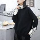 Color-block Turtleneck Oversize Sweater Black - One Size