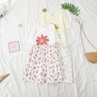 Flower Print Short Sleeve T-shirt / Floral Print Mini A-line Skirt
