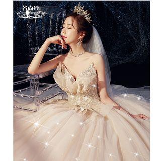 Sequined Paneled Ruffled Glitter Wedding Ball Gown