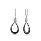 Sterling Silver Simple Fashion Water Drop-shaped Black Ceramic Earrings With Cubic Zircon Silver - One Size