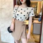 Short-sleeve Heart Patterned T-shirt / A-line Mini Skorts