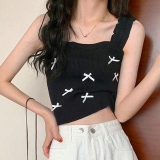 Bow-accent Ribbed Knit Tank Top