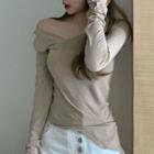 Long-sleeve Plain T-shirt Coffee - One Size
