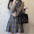 Double Breasted Shirt / Plaid Pleated Skirt / Shirt / Tie / Set