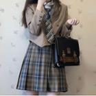 Double Breasted Shirt / Plaid Pleated Skirt / Shirt / Tie / Set