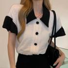 Short-sleeve Two-tone Shirt Black & White - One Size