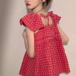 Plaid Flowy Tank Top Red - One Size