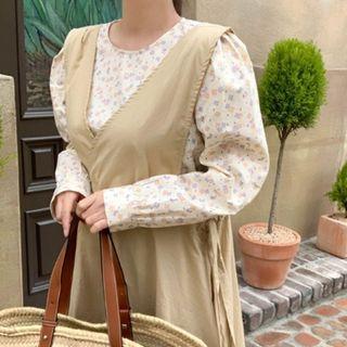 Round-neck Puff-shoulder Floral Blouse