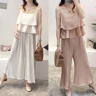 Set: Open Back Camisole Top + Cropped Wide-leg Pants