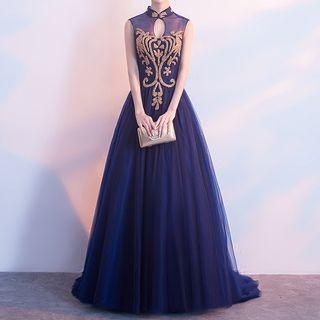 Embellished Sleeveless Evening Gown With Train