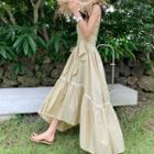Sleeveless Maxi Wrap Dress With Sash Beige - One Size