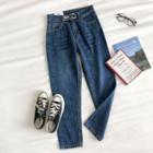 Plain High-waist Cropped Washed Jeans