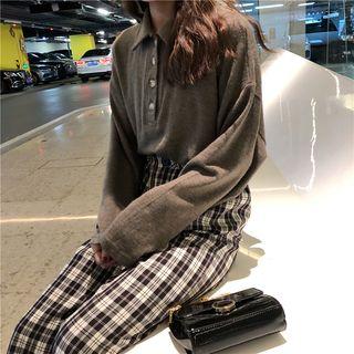 Plaid Straight Cut Pants With Bungee Cord As Shown In Figure - One Size