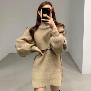 Set: Sleeveless Knit Mini A-line Dress + Cropped Sweater