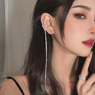 Rhinestone Fringed Ear Cuff 1 Pc - Left Ear - Silver - One Size