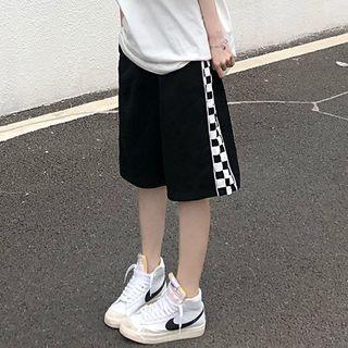 High-waist Chessboard Pattern Sweat Shorts