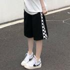 High-waist Chessboard Pattern Sweat Shorts