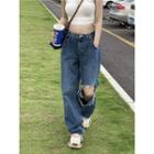 Crop Tank Top / High Waist Distressed Loose Fit Jeans