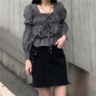 Long-sleeve Plaid Square-neck Blouse As Shown In Figure - One Size