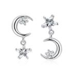 Asymmetric Rhinestone Star And Moon Stud Earring 1 Pair - 4541 - 01 White Gold - One Size
