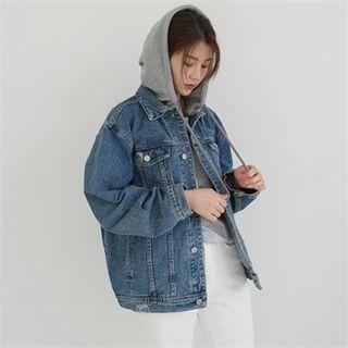 Hood-layered Denim Jacket