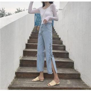 Lace-up Straight Leg Jeans