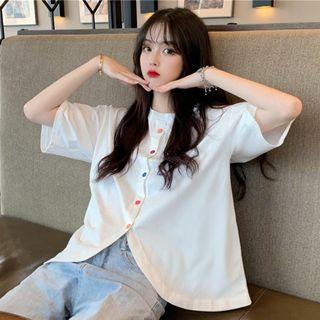 Slit Elbow-sleeve Shirt