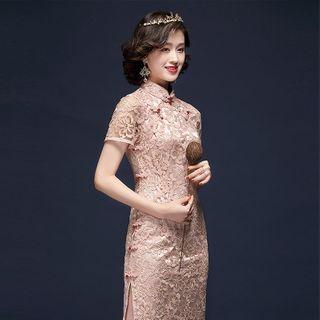 Short-sleeve Floral Lace Qipao