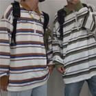 Couple Matching Striped Collar Long-sleeve T-shirt