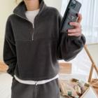 Drawstring Fleece Anorak Sweatshirt Charcoal Gray - One Size