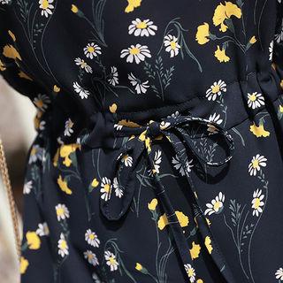 Drawstring-waist Frill-hem Floral Dress