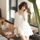 Set: Elbow-sleeve Eyelet Lace Dress + Slipdress