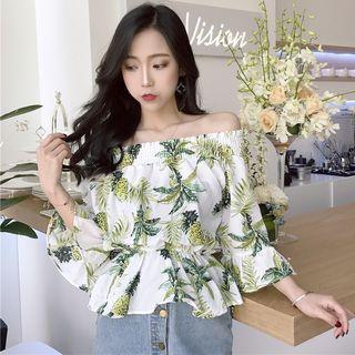 Off Shoulder Floral 3/4-sleeve Top