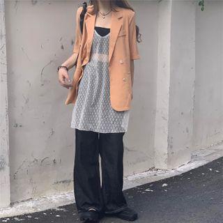 Lace Camisole / Elbow-sleeve Double-breasted Blazer