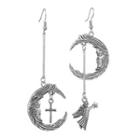 Non-matching Alloy Moon Angel & Cross Dangle Earring 1 Pair - Silver - One Size