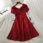 Short-sleeve Glitter Fringed A-line Dress