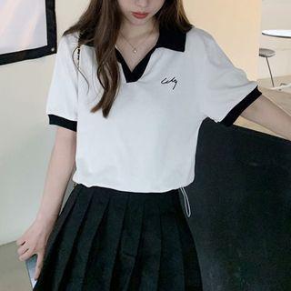 Short-sleeve Two-tone Embroidered Polo Shirt