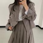 Cropped Single-breasted Blazer / Pleated Mini A-line Skirt