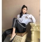 Loose-fit Boatneck T-shirt / Striped Cropped Pants