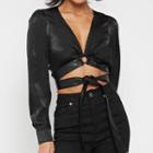 Faux Leather Tie-front Cropped Blouse