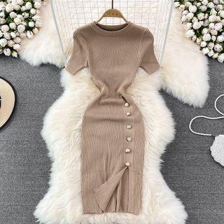 Short Sleeve Slit Sheath Dress