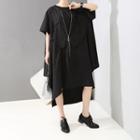 Short-sleeve Asymmetric Midi Dress Black - One Size