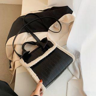 Top Handle Fleece Trim Crossbody Bag
