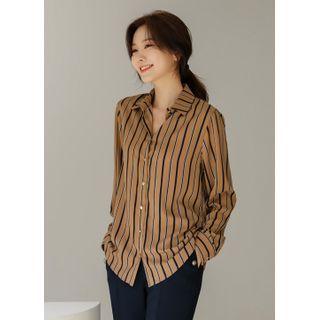 Metallic-button Stripe Shirt
