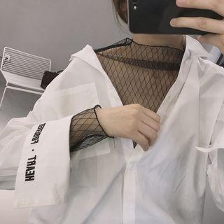 Lettering Embroidered Mock Two-piece Shirt