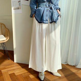 Belted Bend-waist Culottes Ivory - One Size