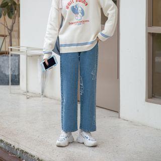 Rabbit Printed Wide Leg High Waist Jeans