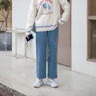 Rabbit Printed Wide Leg High Waist Jeans