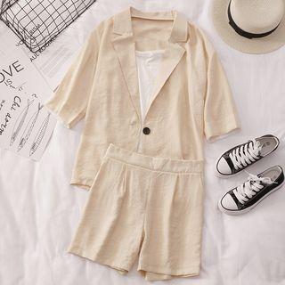 Set Of 2: Single-button Blazer + Wide Leg Shorts