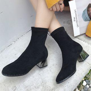 Elastic Faux Suede Block Heel Short Boots